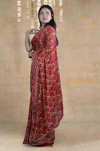 Image of MIRCHI FASHION Women Saree Floral Print Chiffon | Lightweight Festive Occasion Sari for Farewell and Functions with Unstitched Blouse Piece