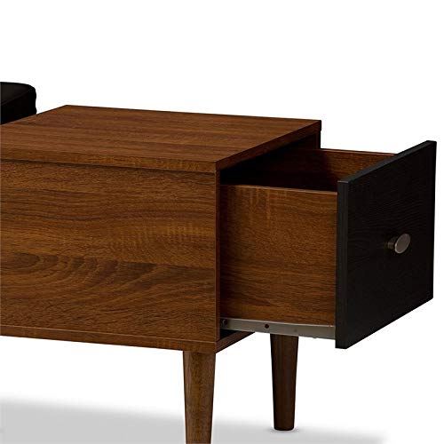 Baxton Studio Merrick Mid-Century Retro Modern 1 Drawer And Wood Cushioned Bench Shoe Rack Cabinet Organizer, Dark Brown #TOP7