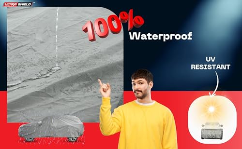 Image of ULTRA SHIELD Mist Grey Series 100% Waterproof Car Body Cover for Honda Brio with Mirror Pockets | Triple Stitched, Elastic, Custom Fit, Heat Resistant, Anti-Dust, All-Weather Cover