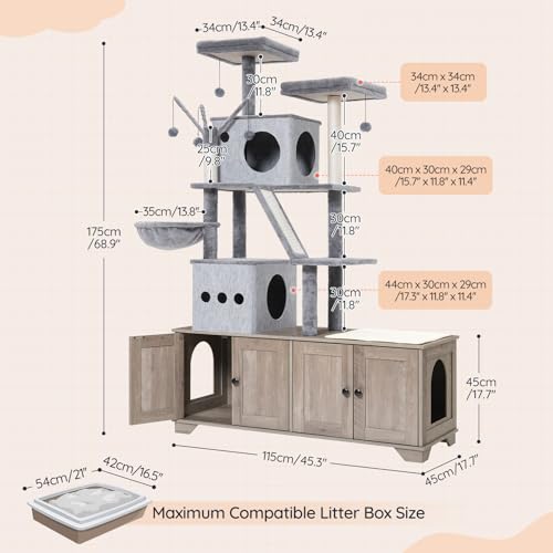 Mueble Torre para Gatos con Caja de Arena HOOBRO Greige miniatura 5