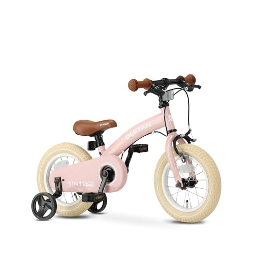 Deryan Kinderfahrrad 12 Zoll | 3 in 1 Laufrad | Fahrrad mit Verstellbarem Sattel und Lenker | Kinder Fahrrad für Jungen und Mädchen, 3 bis 4,5 Jahre | Rosa