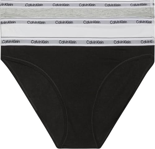 Calvin Klein Femme Slip Lot De 3 Bikini Coton Stretch, Multicolore (Black/White/Grey Heather), M