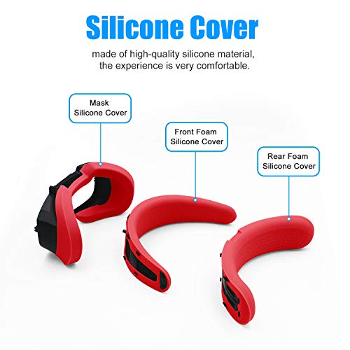 Amvr Vr Mask Silicone Protective Cover & Front Foam And Rear Foam Silicone Cover Suit Set For Oculus Rift S Headset Sweatproof Waterproof Anti-Dirty Replacement Face Pads Accessories (Red) #TOP1