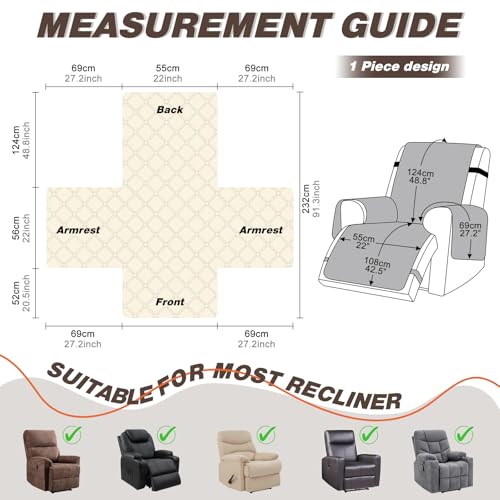 Image of TAOCOCO Waterproof Recliner Covers, 100% Recliner Sofa Covers with Leg Straps, Reversible Recliner Couch Cover for Reclining Chair, Washable Couch Protector for Pets Kids(1 Seater 22 inch, Maroon)