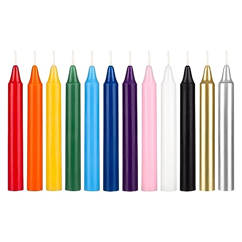 Mega Candles 12 pcs Unscented Supreme Assorted Colors Taper Chime Candles, Handcrafted Wax Candle 4 Inch x 1/2 Inch, Magic Chimes, Rituals, Spells, Witchcraft, Wiccan, Meditation, Altar, Metaphysical