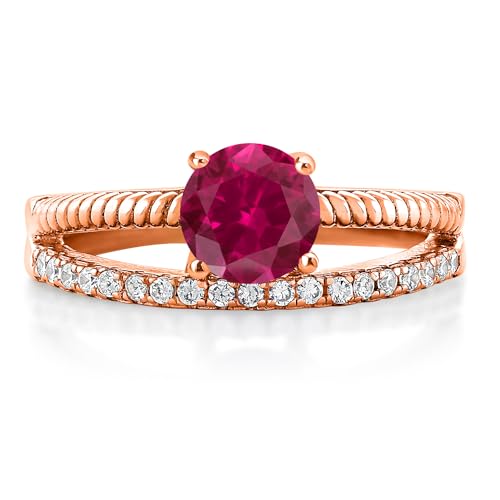 Gem Stone King 18K Rose Gold Plated Silver Red Created Ruby Engagement Engagement Ring For Women (1.19 Cttw, Gemstone July Birthstone, Round 6MM, Available in Size 5,6,7,8,9)2