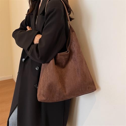 Jkahh 468461540546 Slouchy Suede Bags For Women Retro Tote Bag Suede Slouchy Bag Hobo Handbag Office Daily Casual Bags Tote Handbag-With Pu Leather Clutch Purse-Dark Brown thumb #4