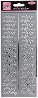 Minilabel Shiny Silver Foil Happy Birthday Labels and Stickers for Craft Cards and Decoration