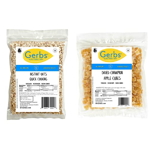 Gerbs Apple Cinnamon Instant Oatmeal Bundle, 4 Total Pounds (Instant Oats & Diced Apple Cinnamon Cubes) Top 14 Food Allergen Free, Non Gmo, Kosher, Made In Rhode Island #TOP24