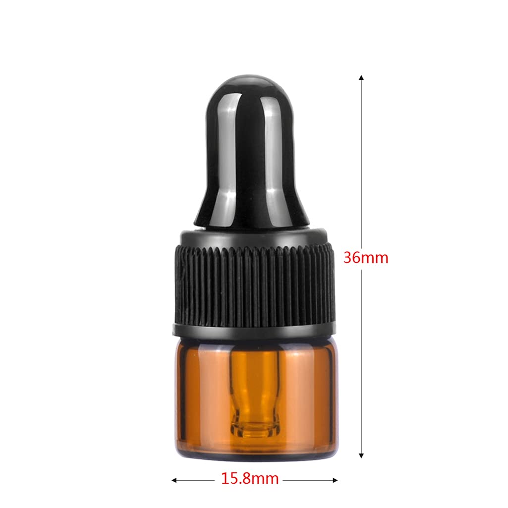 Sprühflasche aus Kunststoff, 100 Stück, 1 ml, Mini-Tropfer aus Braunglas mit Glaspipetten für ätherische Öle, Aromatherapie-Mischungen, Parfüm, Schönheitswerkzeuge, Kosm