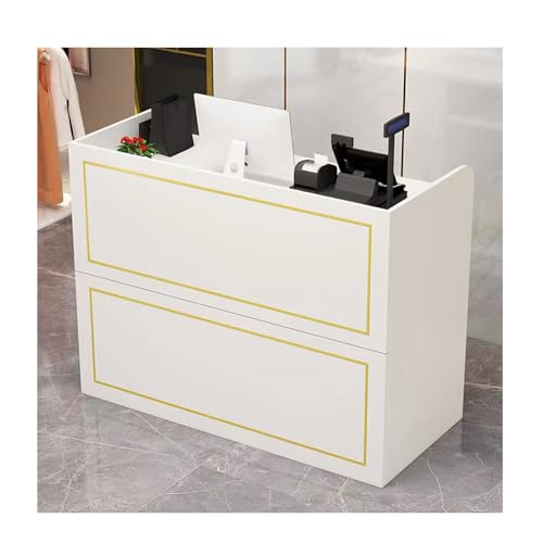 Moderno mostrador de pago con ojales para cables, elegante recepción para oficina, hotel, recepción y tiendas de ropa (80 cm de largo) y diseño funcional