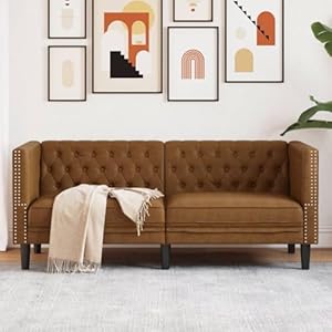 vidaXL Tweezitsbank Chesterfield-stijl kunstsuède bruin, loveseat, 2zitsbank, twee zits bank, zitbank, 2 zits bank, zit bank, kleine 2 zits bank