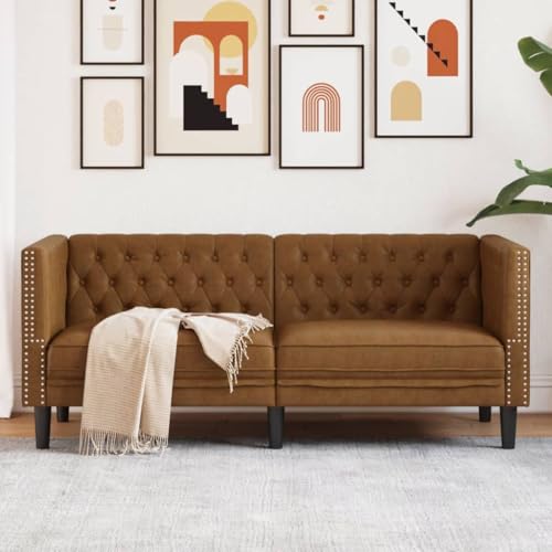 Willood Chesterfield-Sofa 2-Sitzer Braun Kunstleder in Wildleder-Optik