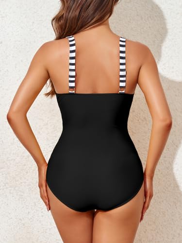 Image of Smismivo Tummy Control Swimsuits for Women Slimming One Piece Bathing Suit Retro Ruched Push Up Vintage Padded Swimwear