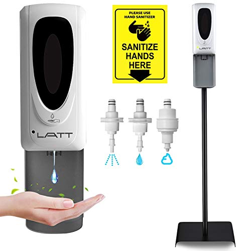 LATT Automatic Hand Sanitizer Dispenser with Stand and 3 Nozzles Touchless Sanitizing Station Kit Liquid Alcohol Spray Bulk Gel Hands-Free Wall Mount for Office, School 1000ML/35oz