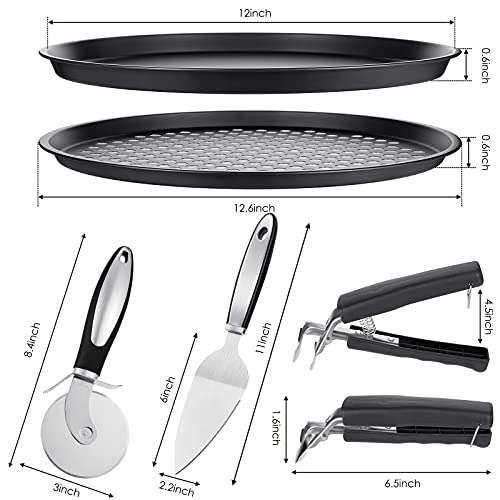 5 Pieces 12 Inch Pizza Pan With Holes, 12 Inch Pizza Pan Non-Stick Pizza Crisper Pan, Pizza Wheel Cutter, Pizza Spatula Shovel And Bowl Clip For Pizza Server Baking #TOP1