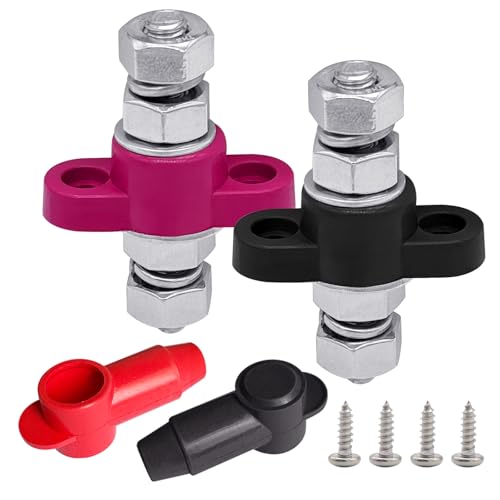 Ampper - 3/8" Stud Remote Battery Terminals 12V 250A, Ampper M10 Single Stud Battery Junction Post Thru Panel Remote Terminal Jumper Post Feed Through W/Cover (1 Pair)