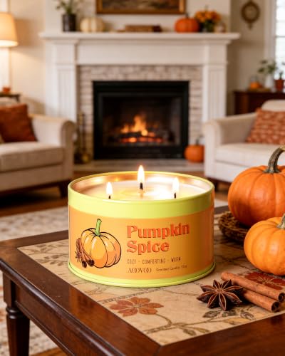 Image of AOOVOO Pumpkin Spice Candle - 3 Wick 12oz Large Fall Candle, Soy Wax Strong Scented Candle Non Toxic, Long Lasting Candles for Home, Aromatherapy Autunm Candles Gift for Women Men