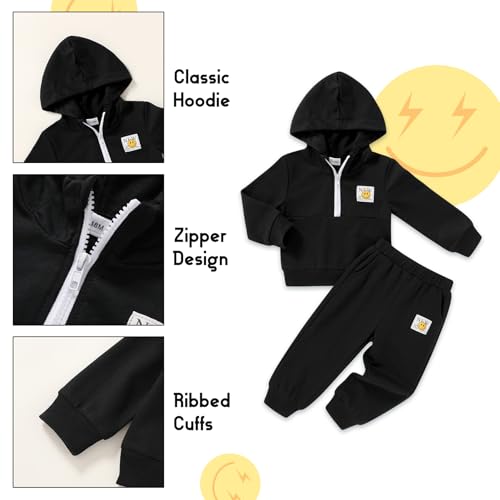 Image of YOUNGER STAR Toddler Baby Boy Girl Clothes Fall Winter Outfits Long Sleeve Hoodie Sweatshirt Sweat Pants Cotton Sweatsuits