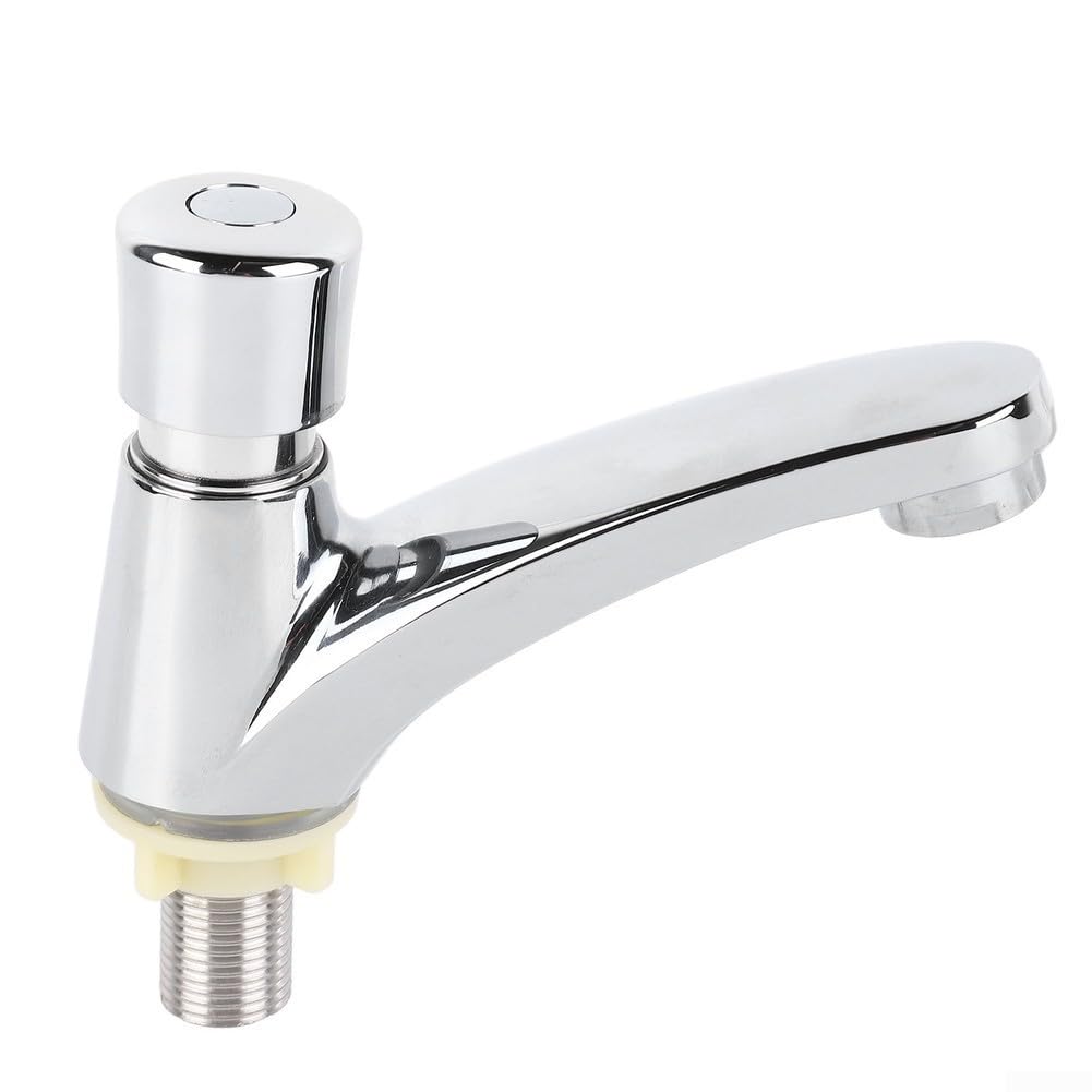 Grifo de lavabo con temporizador de ahorro de agua en aleación de zinc, grifo de encimera con interruptor pulsador y diseño a prueba de fugas para hoteles, escuelas y fábricas, acabado cromado, un s