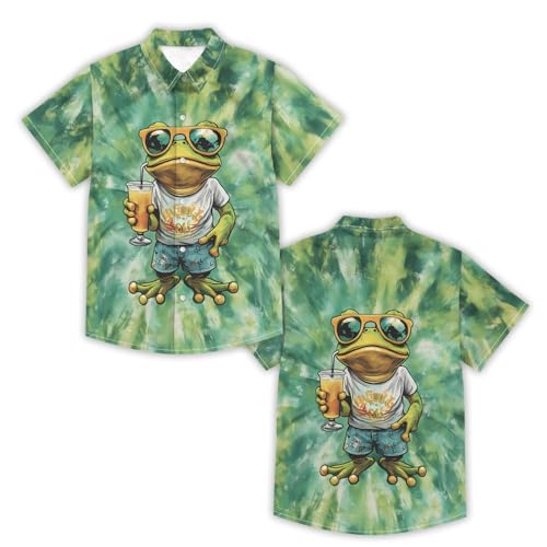 Image of Kids Tie-dye Hawaiian Shirt 80s Button Down Retro Short Sleeve Casual Beach Tropical Funny Party Outfits for Boys