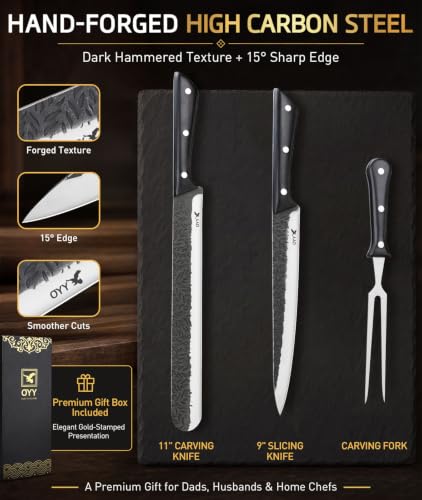 3PCS Brisket Butcher Knife Set, Carving Knife Slicer with Fork - image 6