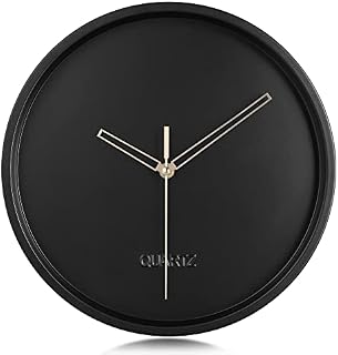 Lafocuse 12 Inch Minimalist Metal Black Wall Clock for Living Room Decor, Modern Wall Clock Kitchen Battery Operated Silent Bedroom Home Office