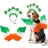 Adorable Shamrock Headband St Patricks Day Costume Set with Irish Colors Feather Wing Trefoil Headband Lucky Themed Dog Cosplay Outfits Perfect for Medium to Big Dog Breeds