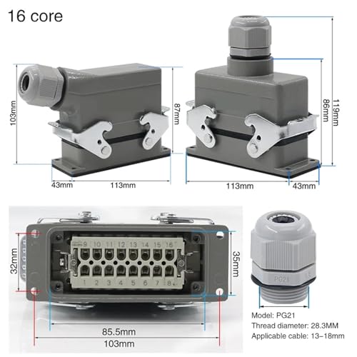 Conector rectangular Heavy Duty 16 pines 16A 500V miniatura 4