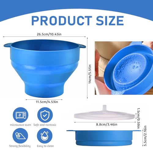 FORYNXHWIN Microwave Popcorn Maker - Collapsible Silicone Popcorn Popper Bowl with Lid & Handles, BPA-Free, Dishwasher Safe, Perfect for Family Movie Nights and Quick Snacks (Blue) - Image 2