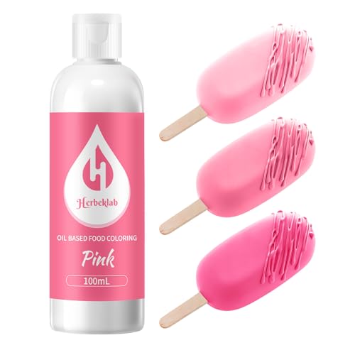 Image of Pink Oil Based Food Coloring for Chocolate - Herbeklab 100ml Professional Concentrated Oil Food Dye for Candy Melts, Chocolate, Cake Pops, Strawberries & Baking