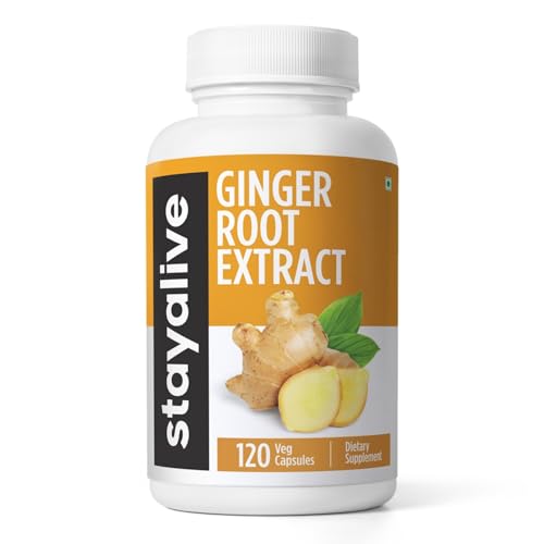 STAY ALIVE Pure Ginger Root Capsules 1000mg, 10:1 Extract Powder with 5% Gingerols, 120 Pills, Extra Strength Root Powder, Vegan, Non-GMO and Gluten-Free Ginger Supplement