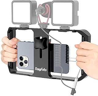 Smartphone Video Rig Handheld Phone Video Cage with 3 Cold Shoe Mounts Tripod Screw, Rayfoto Phone Video Stabilizer for iPhone 12 11 Pro Max Samsung HUAWEI for film-making Vlog Live Streaming