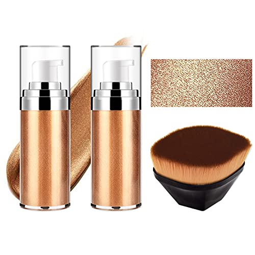 FREEORR 2Pcs Body Shimmer, Face Body Glow Illuminator Non Sticky and Moisturizingï¼ŒLiquid Highlight Illuminator, Body Shimmer Highlighter with A Brush (#Bronze Gold)