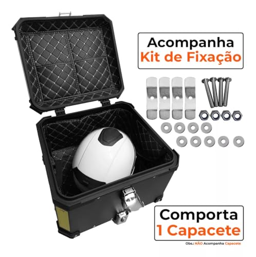 Bau Moto Universal 45 L + Kit Base Fixação + Trava Antifurto Modelo aluminio
