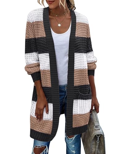 Image of Zeagoo Women's 2025 Fall Open Front Cardigan Long Batwing Sleeve Chunky Knit Sweater Loose Outerwear Coats with Pockets
