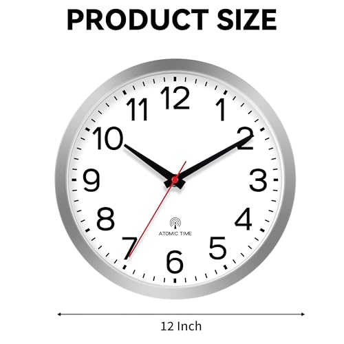 Image of AKCISOT Atomic Wall Clock 12 Inch Clocks for Kitchen, Battery Operated Clock for Bedroom Office Classroom Living Room(Silver)