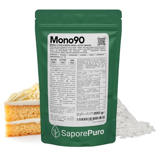Saporepuro MONO90 – Mono e diglicéridos destilados, 200 g, emulsionante alimentar de origem vegetal para produtos de panificação, massa e batatas