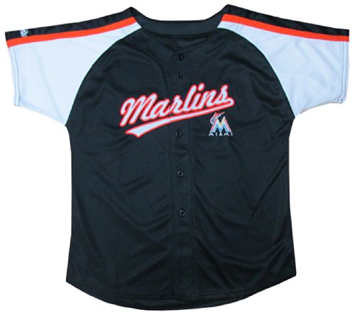 MLB Miami Marlins Boy's Colorblocked Buttondown Jersey, Black, 7