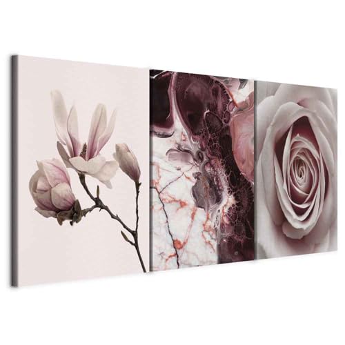 murando - Set De 3 Cuadros Insonorizado Modulares Flores rosas 60x30 cm 3 Pieza 20x30 cm Cada - Conjunto De 3 - Pintura Acústica Cuadro Lienzo Habitacion Matrimonio - b-C-0356-b-e