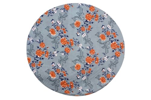 Image of The Furnishing Tree Round Elastic Fitted Center Tpoy Table Cover WxL 18x18 Inches Floral Pattern Blue