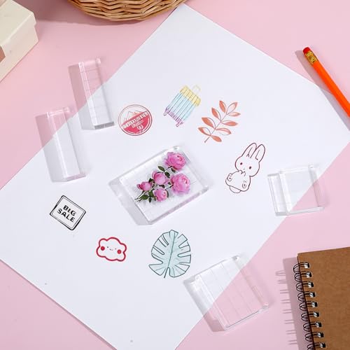 Mabor 6Pcs Acrylic Blocks for Stamping, Acrylic Stamp Blocks, Clear Stamping Tools Set with Grid Lines for Scrapbooking DIY Crafts Card Making, Assorted Sizes - Thumbnail 5