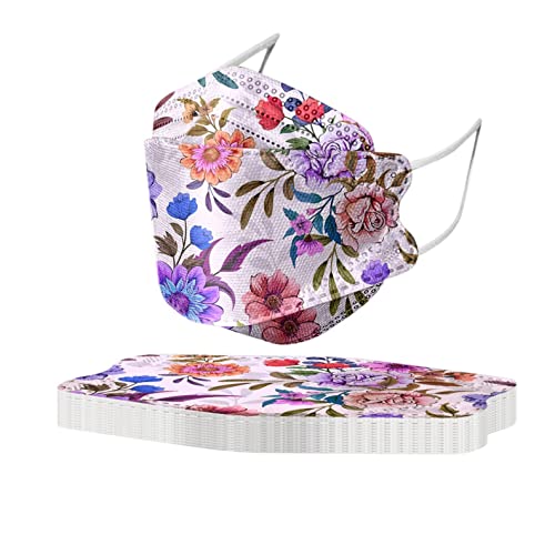 hhsbeauty 10/50 Stück Erwachsene Mundschutz 5 Lagige 3D Druck Schutz mit Motiv,Bunt Blumen Bandana Mund Nasenschutz Staubdicht Mund-Nasen Bedeckung Atmungsaktiv für Damen Herren (9.5cm×17.5cm,#18,10) Cover