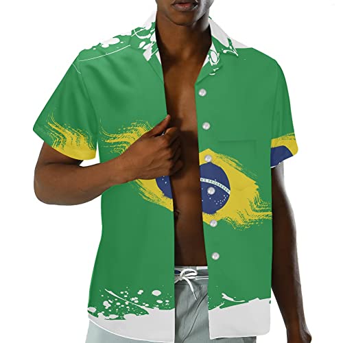 Dajingkj Camisa havaiana masculina divertida manga curta camisas casuais de botão verão Aloha Beach
