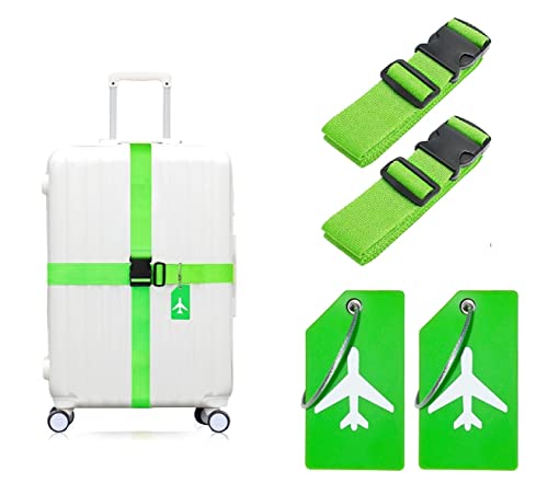 Koffergurt Kofferband,2 Stück Gepäckgurte 2 Stück Silikon-Gepäckanhänger Gepäck-Organizer-Set,Reisezubehör zum Verschließen der Koffers auf Reisen (Grün) Cover