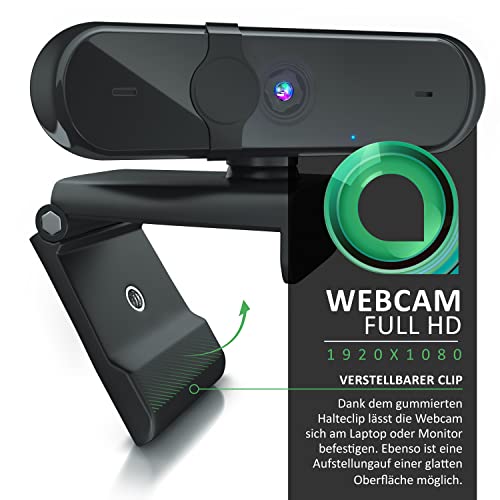 CSL - Webcam, Full-HD 1080p 30 FPS, Objektivabdeckung & Dual Mikrofon, Klarer Stereo-Sound, Belichtungskorrektur, USB-Anschluss, Plug & Play, für Videoanrufe, Skype, Teams, Zoom - Schwarz – Bild 4