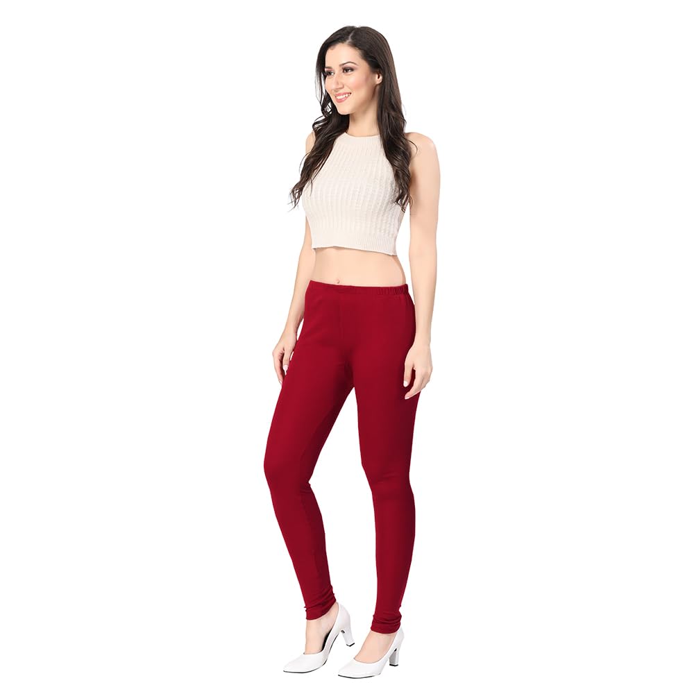 TRASA Women's Slim Fit Ultra Soft Cotton Churidar Leggings - Maroon, Size :- Medium 4