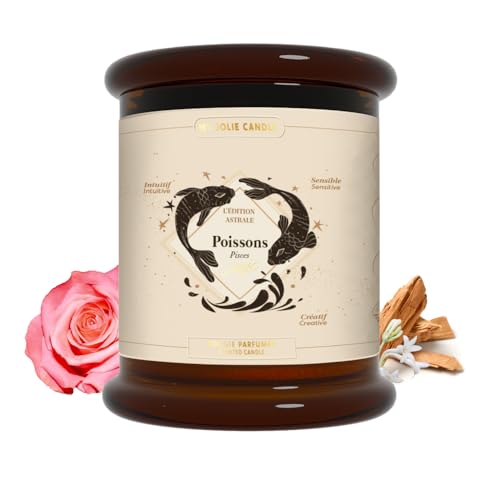 MY JOLIE CANDLE - Bougie Parfumée Signe Astrologique avec Portrait Astral - Poisson du 19 février au 20 mars - Cadeau de Noël et Anniversaire - Cire à base végétale