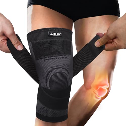 Knee Brace with Straps for Women/Men, Knee Compression Sleeve for Knee Pain, Arthritis, ACL, PCL, Meniscus Tear, Joint Pain Relief. Knee Support for Running, Workout, 1 pack (Black, Large)