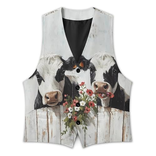 Funny Cows Painting Trendy Vest Suit for Men V Neck Formal Dress Waistcoat Vests Business Slim Fit2